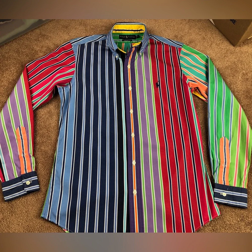 Vintage Polo Ralph Lauren Rainbow Stripe Fun Shirt Size Small